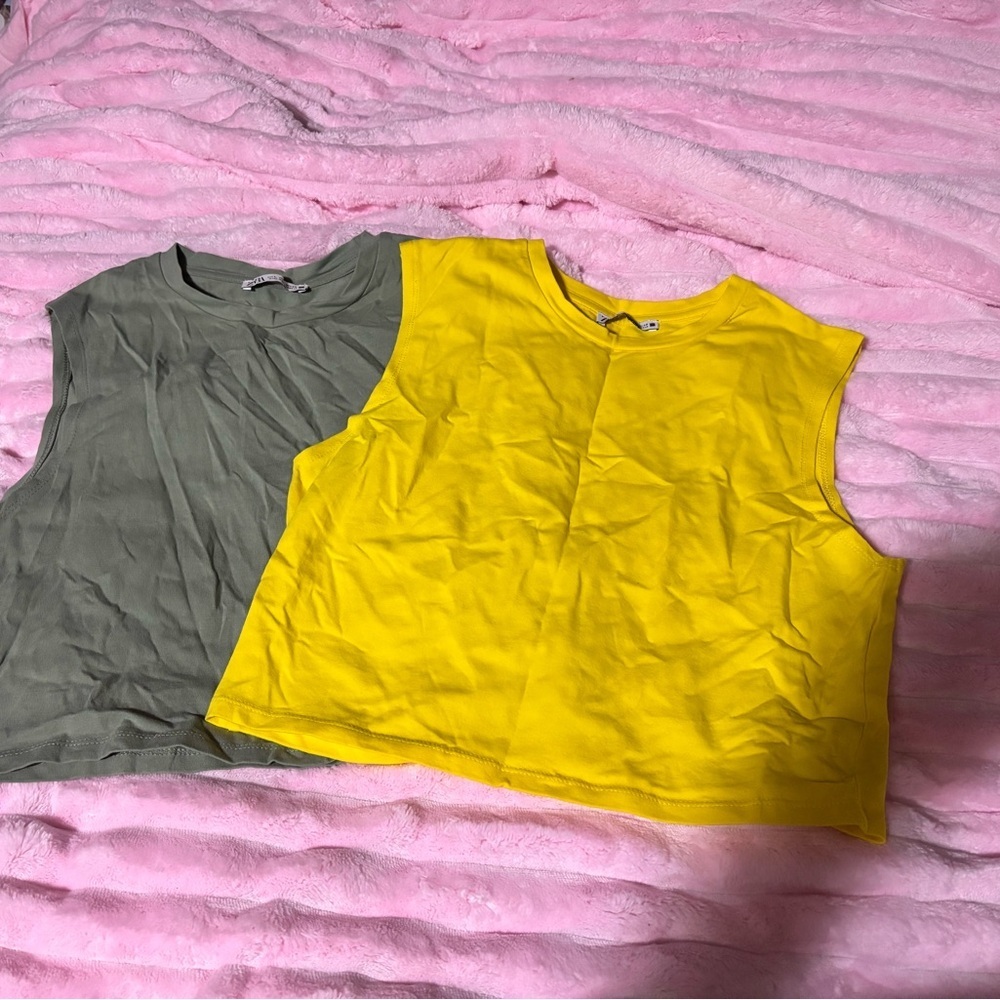 Zara Yellow and Green Crop mussel tees large🛍Bundle sale🛍 - Picture 2 of 7
